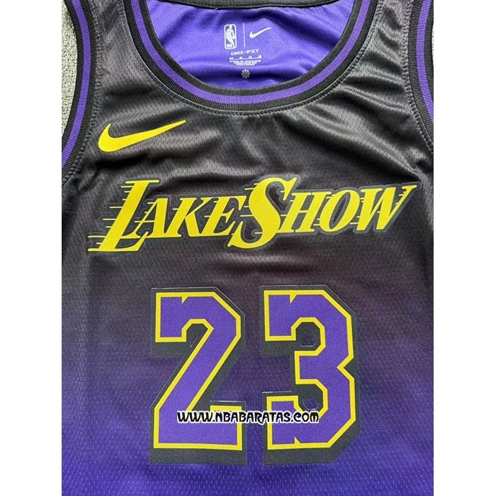Camiseta Los Angeles Lakers LeBron James #23 Ciudad 2024-25 Violeta